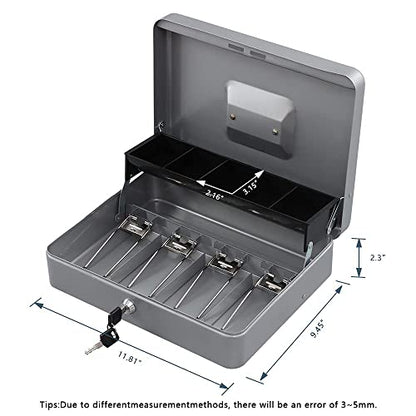KYODOLED Locking Cash Box with Lock,Money Box with Cash Tray,Lock Safe Box with Key Money Saver,Money Saving Organizer,11.81Lx 9.45Wx 3.54H Inches,Lightgrey XL Large - color: Lightgrey