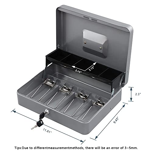 KYODOLED Locking Cash Box with Lock,Money Box with Cash Tray,Lock Safe Box with Key Money Saver,Money Saving Organizer,11.81Lx 9.45Wx 3.54H Inches,Lightgrey XL Large - color: Lightgrey