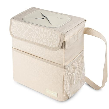 SIBOFUEGO Cute Car Trash Can with Lid, Collapsible, Leak-Proof, 2 Gallon - color: Leopard Print Beige, size: 2 Gallons