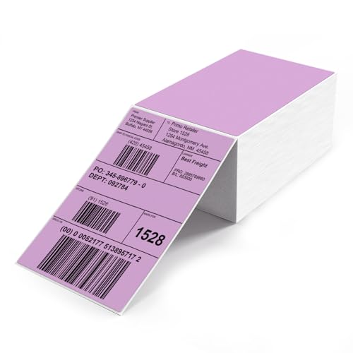 Purple Thermal Label 4"×6" Waterproof Vinyl Fanfold Sticker 500 PCS - color: Purple