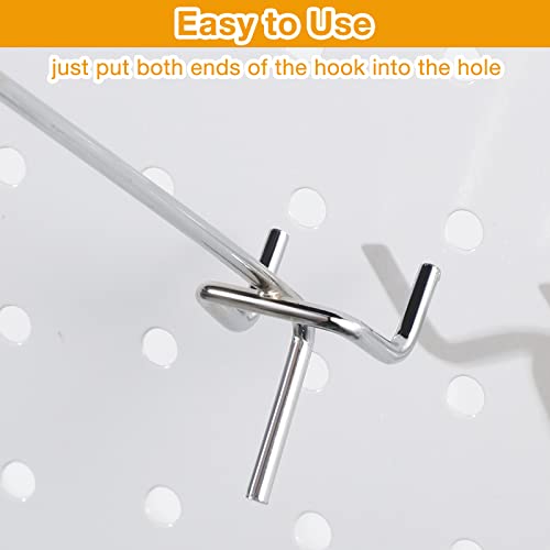 Funrous 100 Pack 8 Inch Stainless Steel Hooks for Pegboard, Silver - size: 8 Inch