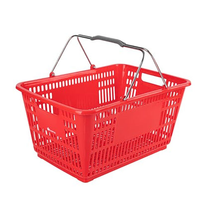 Restaurantware Plastic Shopping Basket, Red, with Steel Handles - style: Steel Handles
