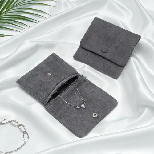 2pcs Zipper Small Velvet Jewelry Pouches,4"x4",Light Grey - color: Light Grey