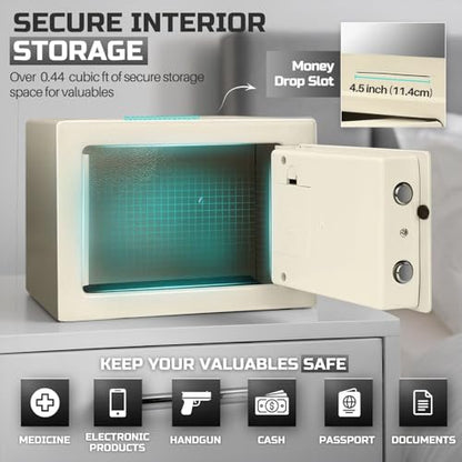 Flexzion Small Drop Safe Box with Digital Keypad, 12 x 8 x 8 in, White - color: White, size: Small (0.44 Cubic Feet)