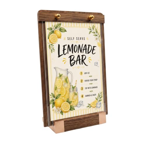 1 Pack Classy Sign Holder 8.5 x 11 with Slanted Wooden Base, Vertical Countertop Menu Display Stand for Coffee Shop, Bakery, Retail, Wedding - size: 8.5x11, 1 Pack