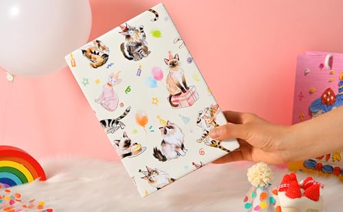 Sikiweiter Cat Birthday Wrapping Paper Roll - 17 Inches x 16.5 Feet, Fun and Colorful Cat Party Print, Perfect for Gifts and Celebrations(Cat Birthday) - color: Cat Birthday