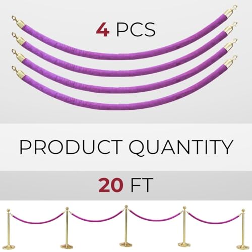 4 PCS Pink Purple Velvet Rope - 5 Ft Barrier for Parties Crowd Crowd Control Ropes Control Hanging Stanchion Rope for Ceremonies Queue Line for Safe - color: Pink Purple