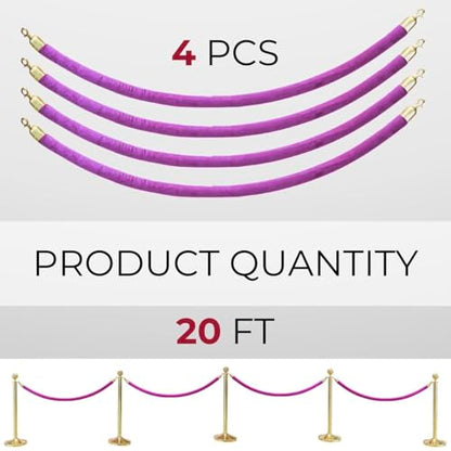 4 PCS Pink Purple Velvet Rope - 5 Ft Barrier for Parties Crowd Crowd Control Ropes Control Hanging Stanchion Rope for Ceremonies Queue Line for Safe - color: Pink Purple