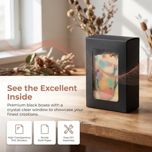 Lyellfe 100 Pack Kraft Soap Box with Window, 3.5''L x 2.3''W x 1.2''H