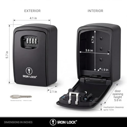 Iron Lock® XXL Wall Mount Key Lock Box, Outdoor Combination Code (Black) - color: Black, size: 2X-Large