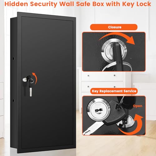 25.6" Tall Wall Safe Between 16" Studs | 33% Larger Capacity | In Wall Safe - color: Black, size: 25.6" Tall