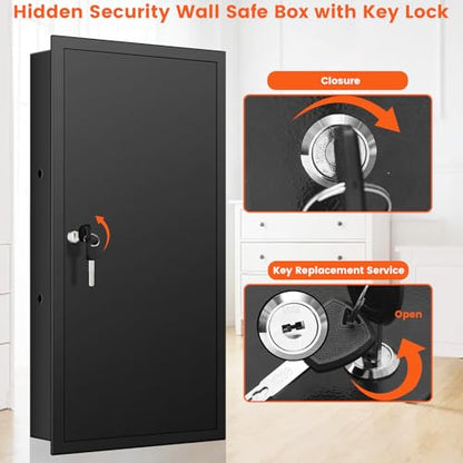 25.6" Tall Wall Safe Between 16" Studs | 33% Larger Capacity | In Wall Safe - color: Black, size: 25.6" Tall