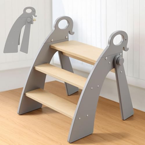 Step Stool for Toddlers & Kids, Bathroom Sink, 3-Step Foldable, Gray - color: 3 Step Grey