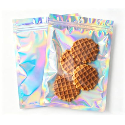 100Pcs Holographic Packaging Bags, 5.9x8.6 inch Resealable Foil Pouch - size: 100Pcs-5.9x8.6 Inch