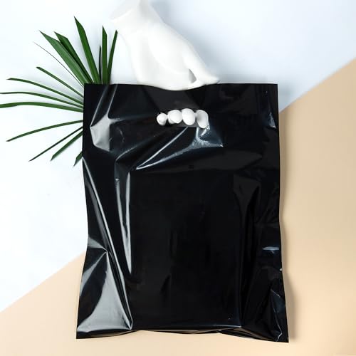 Choice Marts 100 Black Plastic Bags With Handles 12x15 Merchandise Bags - color: Black