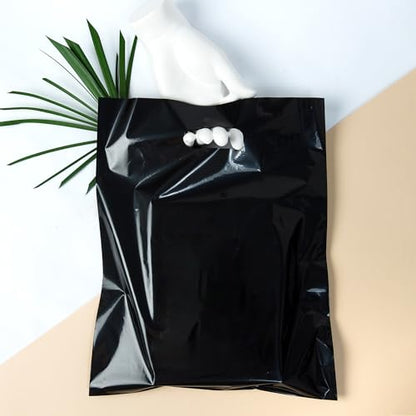 Choice Marts 100 Black Plastic Bags With Handles 12x15 Merchandise Bags - color: Black