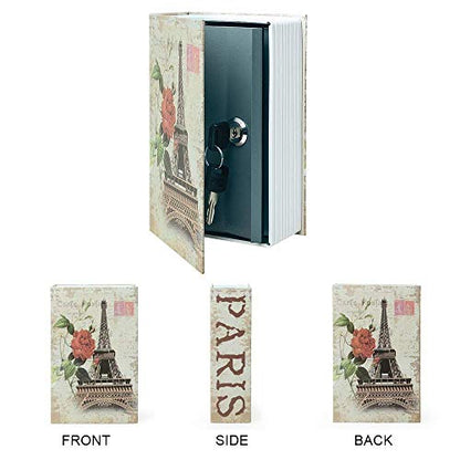 Small Sized Diversion Book Safe Storage Box, Dictionary Secret Safe Can with Security Combination Lock/Key, Diversion Book Hidden Safe (Key, Paris) - style: Paris-Key