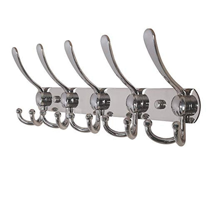 Dseap Coat Rack Wall Mounted - 5 Tri Hooks, Heavy Duty, Stainless Steel, Metal Coat Hook Rail for Coat Hat Towel Purse Robes Mudroom Bathroom Entryway,Chromed - color: Chrome Finish, size: L=16" (1 Pcs)