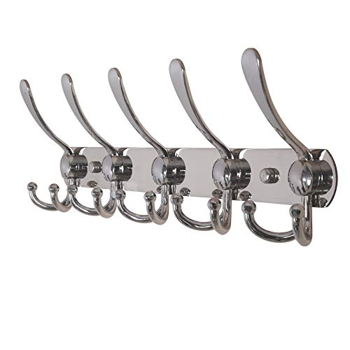 Dseap Coat Rack Wall Mounted - 5 Tri Hooks, Heavy Duty, Stainless Steel, Metal Coat Hook Rail for Coat Hat Towel Purse Robes Mudroom Bathroom Entryway,Chromed - color: Chrome Finish, size: L=16" (1 Pcs)