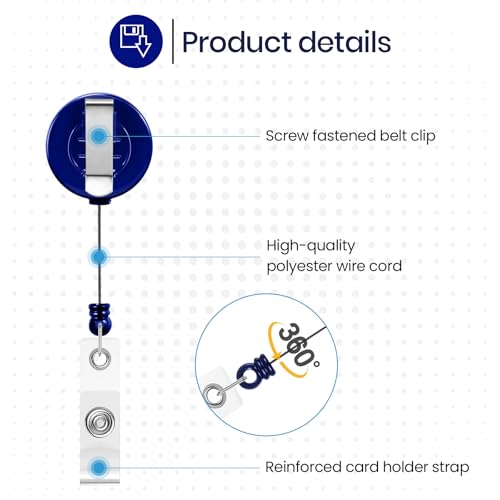 Zonon 100 Pcs Retractable Badge Reel Clip ID Card Holder,Blue - color: Blue