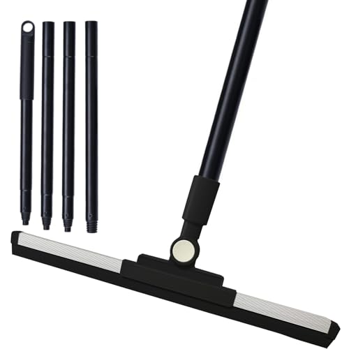 Squeegee Broom for Floor Shower Squeegee with Long Handle Rubber Wiper for Bathroom Tile Shower Glass Car Window Deck Patio Cleaning (Black)