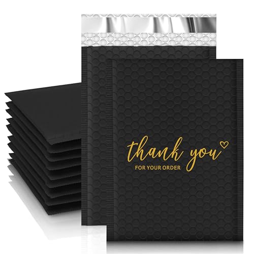 JinRuiKJ Thank You Bubble Mailers 6x10" 25 Pack, Padded Envelopes, Strong Adhesion Padded Mailers, Cushioning Padded Shipping Envelopes for Jewelry, Makeup - Black - color: Black, size: 6x10" 25Pcs
