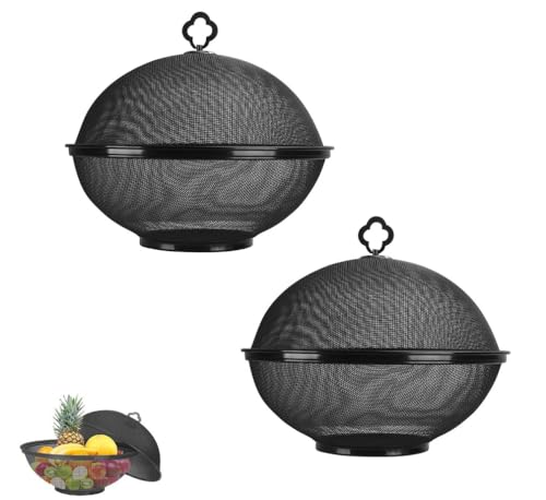 Fruit Fly Proof Fruit Storage Basket, Metal Mesh Fruit Bowl w Lid Black2PCS - color: Black/2PCS