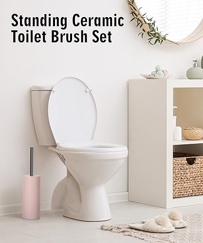 Matt Pink Ceramic Toilet Brush and Holder Set - color: Matt Pink, size: Set/1