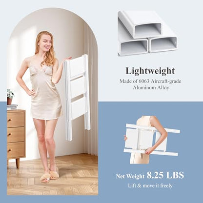 3 Step Ladder, Foldable Aluminum Step Stool with Anti-Slip Pedal - color: White, size: 3 Step