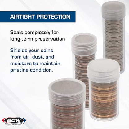 BCW Coin Tubes for US Pennies - 10ct | Holds "Lincoln" Penny | Durable Plastic Tube Coin Holders | Coin Collecting Supplies | Penny Coin Tubes