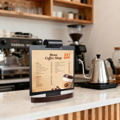 Garvee Show 15 Stand Tabletop Easel, 2 Pack A5 Horizontal Acrylic Flip Menu Sign Holder with Walnut Wood Base, Desktop Display Organizer for Restaurant Cafe Shop Office Menu Poster