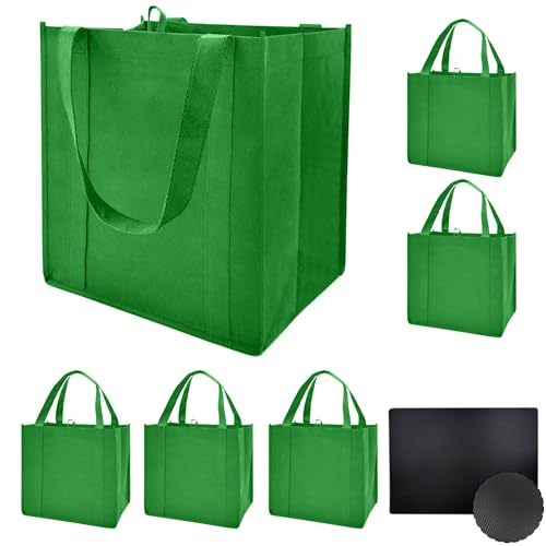 6 pack Reusable Grocery Bags,Thick Bottom-Shopping Bag for Groceries - color: Green