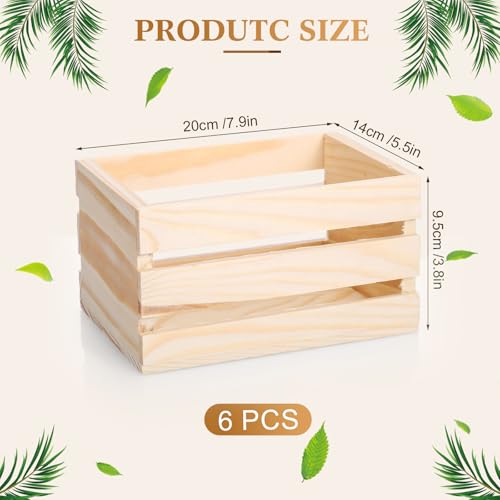 Gerrii 6 Pcs 8'' Small Wooden Crates for Crafts Unfinished Crates Centerpiece Mini Rustic Wood Basket Box for Display Storage Milk Wine Closet Home Bathroom Kitchen Office Decor