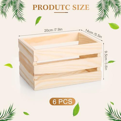 Gerrii 6 Pcs 8'' Small Wooden Crates for Crafts Unfinished Crates Centerpiece Mini Rustic Wood Basket Box for Display Storage Milk Wine Closet Home Bathroom Kitchen Office Decor