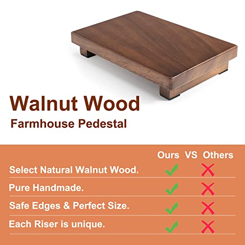 Walnut Wood Pedestal Stand, Wooden Soap Tray Farmhouse Decor Wood Riser Display for Bottle Plant Makeup Tissues Candles Towels Jewelry (Medium, 9 x 5.9 x1.57Inch) - size: Medium & 9*5.9*1.57‘’