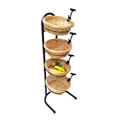 FixtureDisplays® 4 Tier Basket Stand, Sign Clips, Wicker Grocery Store Rack Display, Market Basket Rack Kitchen Toiletry Organizer 15.0" X 16.0 X 47.0 15603-TWO-TONE