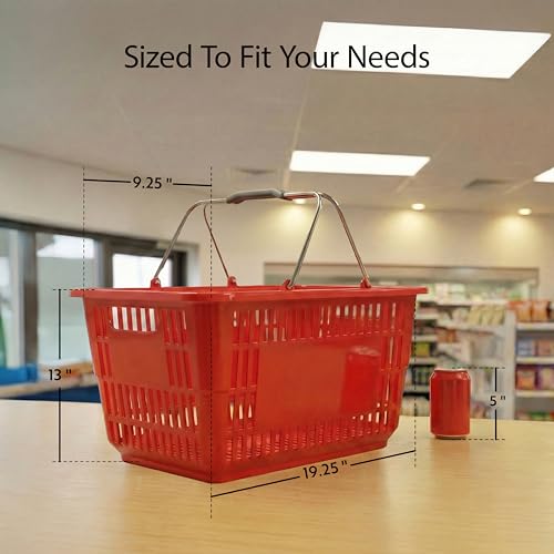 Restaurantware Plastic Shopping Basket, Red, with Steel Handles - style: Steel Handles