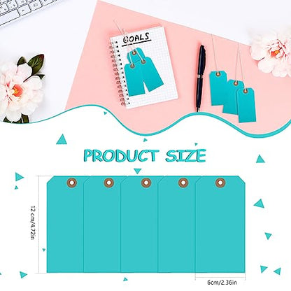 Chuangdi 100 Pcs Shipping Tags with String, Blue Cardstock Paper Hang Tags