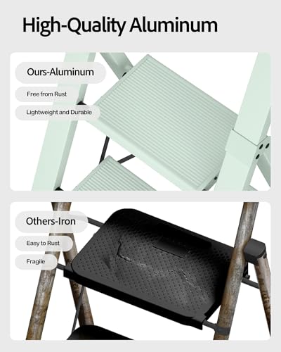 Taranta 3 Step Ladder,Aluminum Step Stool Foldable-Fairyland Green - color: Fairyland Green, size: 3 Step