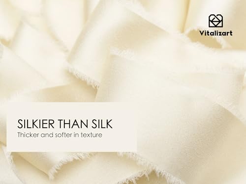 Vitalizart Ivory Silk Satin Ribbon 1" x 30 Yds White Handmade Frayed Edges - color: Ivory White