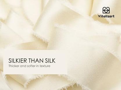 Vitalizart Ivory Silk Satin Ribbon 1" x 30 Yds White Handmade Frayed Edges - color: Ivory White