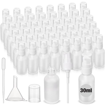 50 Pcs 30ml Empty Refillable Frosted White Glass Pump Bottles with Clear Top, 6 Funnel, 6 Droppers, Travel Size Cosmetic Dispenser for Cream, Lotion, Sample, Liquids Aromatherapy - color: Frosted White, size: 30ml