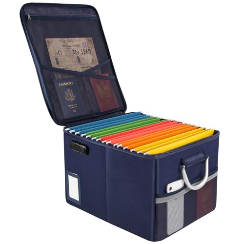 TOMKID Fireproof Document Box, Fire Proof Safe Box for Home Document Organizer with Lock, Fire Organizer Box Office Storage Cabinet for Hanging Letter/Legal Folder 16.1 x 12.9 x 11in (Blue) - color: Blue