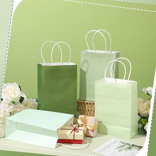 Tenceur 100 Pcs Sage Green Gift Paper Kraft Bags with Handles Party Favor - color: Green