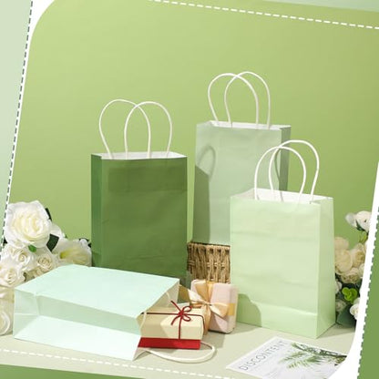 Tenceur 100 Pcs Sage Green Gift Paper Kraft Bags with Handles Party Favor - color: Green