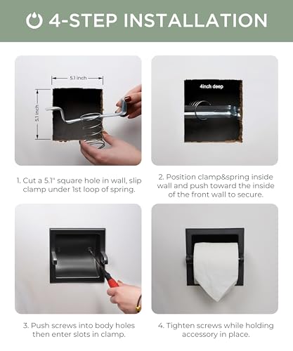 FORIOUS Recessed Toilet Paper Holder, Wall Mount Bathroom Tissue Holder - color: Matte Black