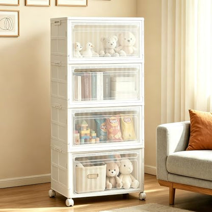 Stackable Storage Bins with Lid and Wheels, 128QT 4 Tier Closet Organizers