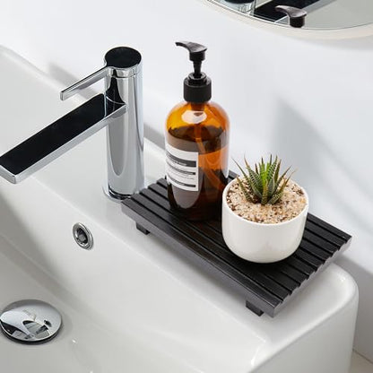 Bathroom Counter Trays Organizer Wooden Display Pedestal Kitchen Soap Dish - color: Black, size: 10x6 inch