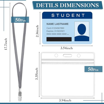 Marspark 4"x3" Name Badge Holder with Lanyard Bulk, Gray, 50 Sets - color: Gray