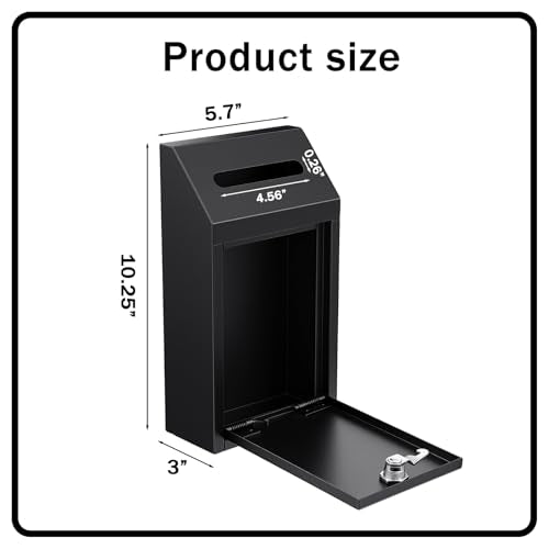 2-Pack Metal Donation Box with Lock, Wall Mounted Mailboxes for Outside, Secure Cash Drop & Suggestion Boxes with Keys, Black Collection Box for Home Office Business (10.24x5.71x2.95 Inch)